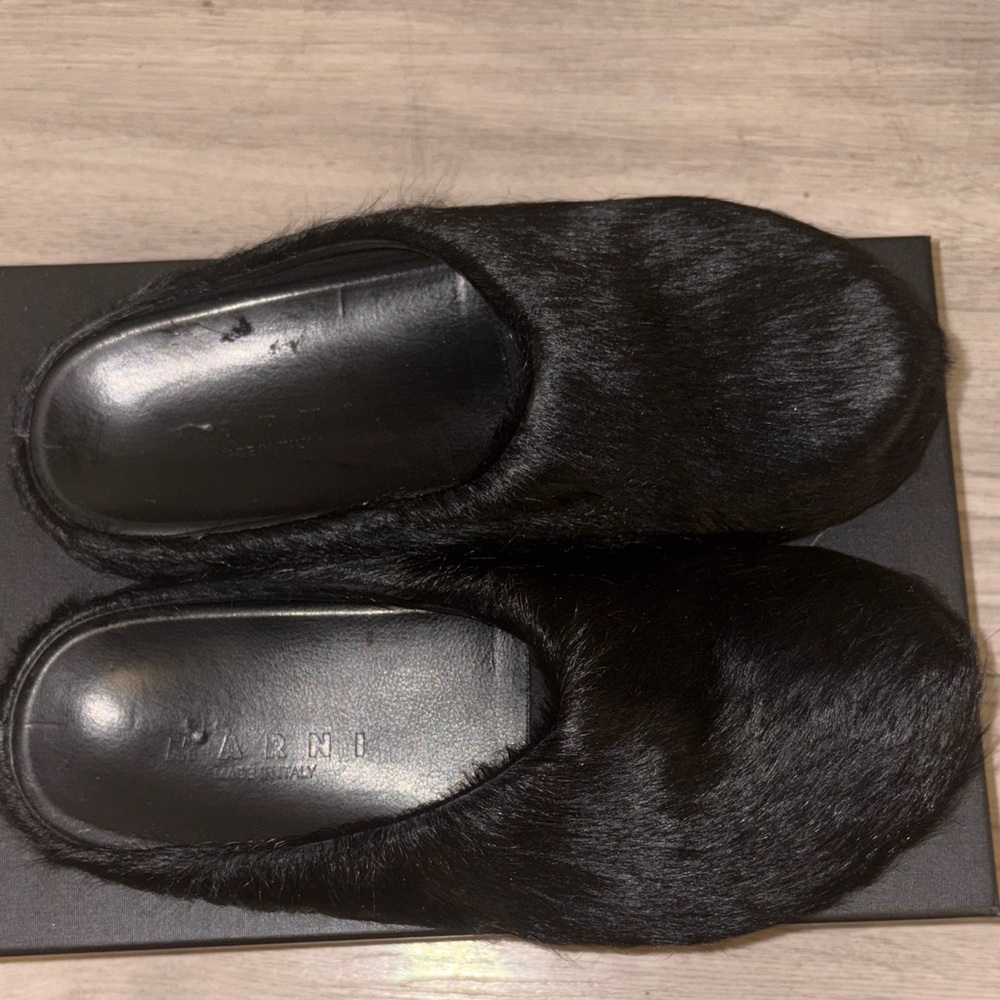 Marni Black Fur Mules